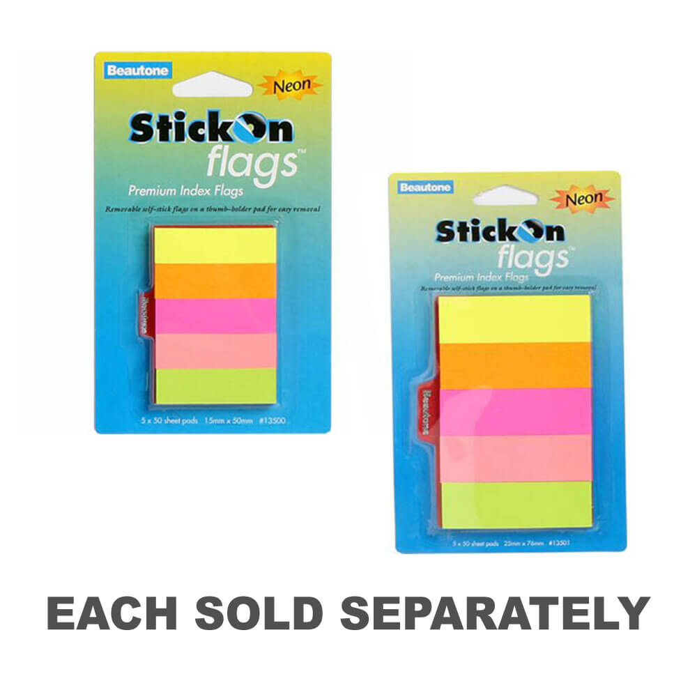 Beautone Stick On Flags 250 Sheets (Assorted Neon)