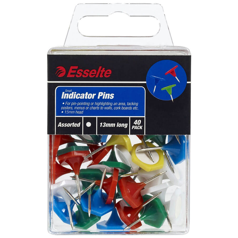 Esselte Indicator Pins 40pk 13x15mm (Assorted Colours)