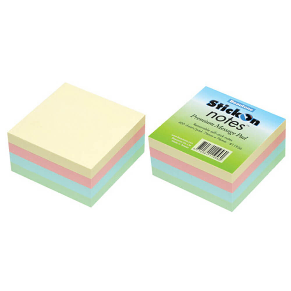 Beautone Stick On Cube Notes Cube 76x76mm Pastel (4 Colours)