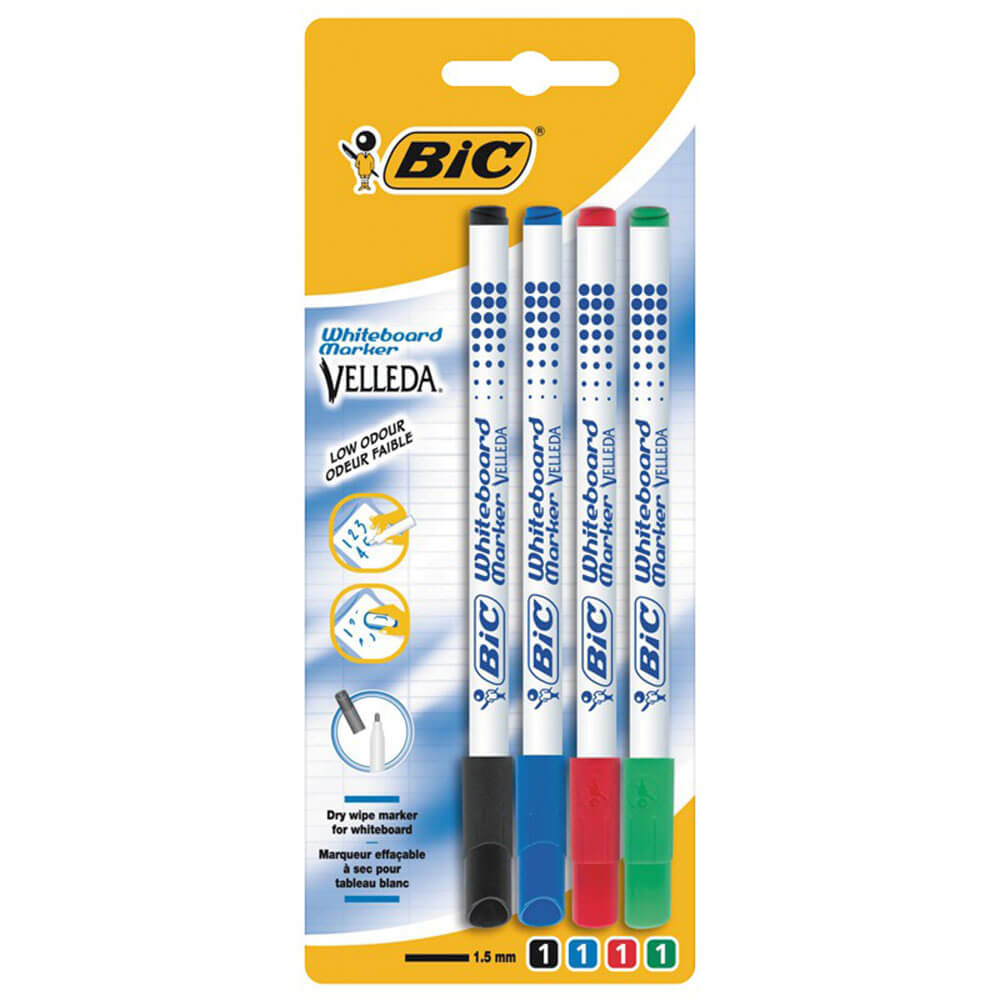 Bic Velleda Fine Whiteboard-Marker, 4 Stück (sortiert)