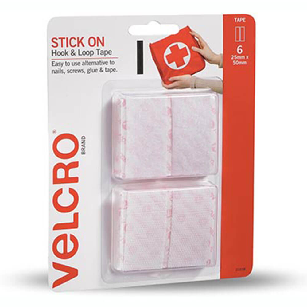Velcro Stick On Hook & Loop Tape 6pk 25x50mm (White)