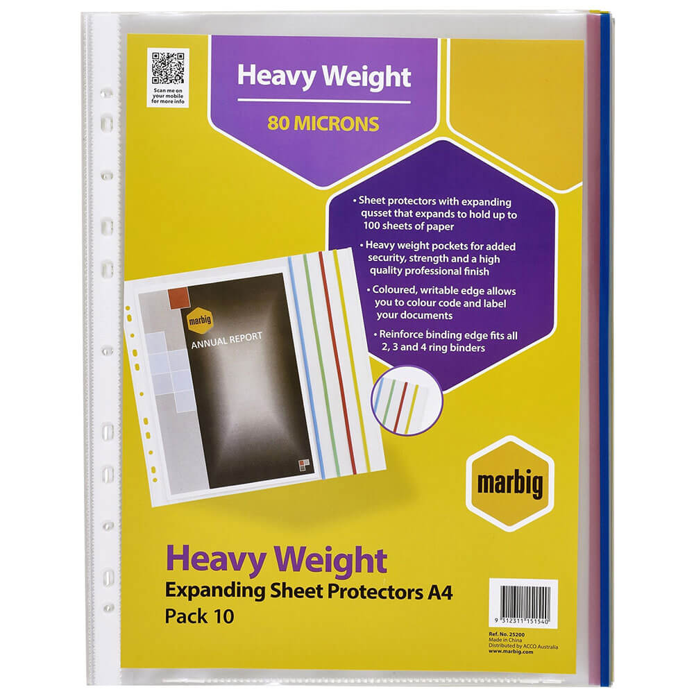 Marbig Expanding Heavy Weight Sheet Protectors 10pk (A4)