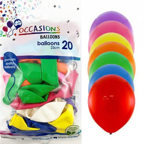 Alpen Round Balloons 20pk 23cm (Assorted Colours)