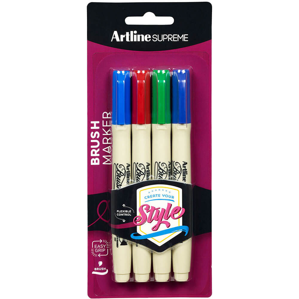 Artline Supreme Brush Markers 4pk (Assorted)