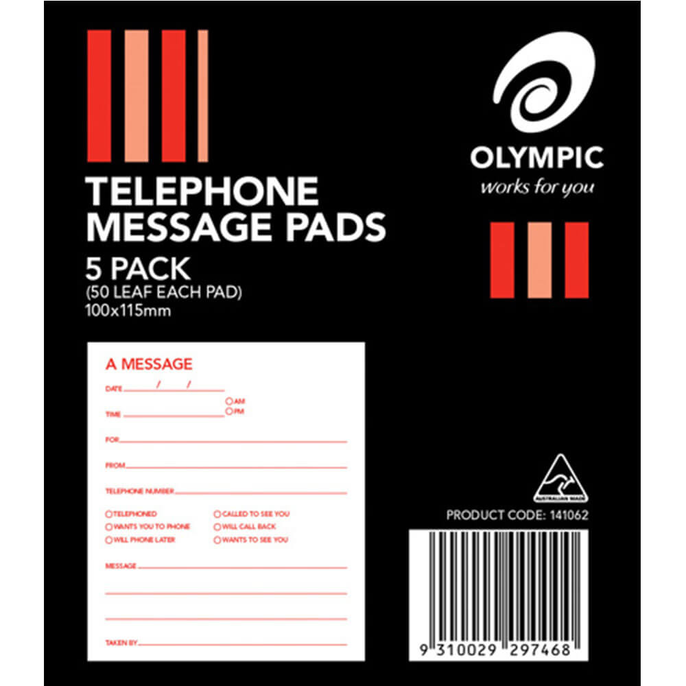 Olympia-Telefon-Nachrichtenblöcke, 50 Blätter, 5er-Pack (100 x 115 mm)