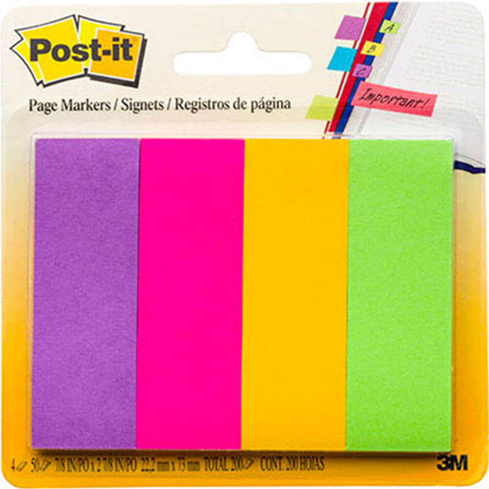 Post-it Page Markers 200 Sheets 22x73mm (4 Colours)