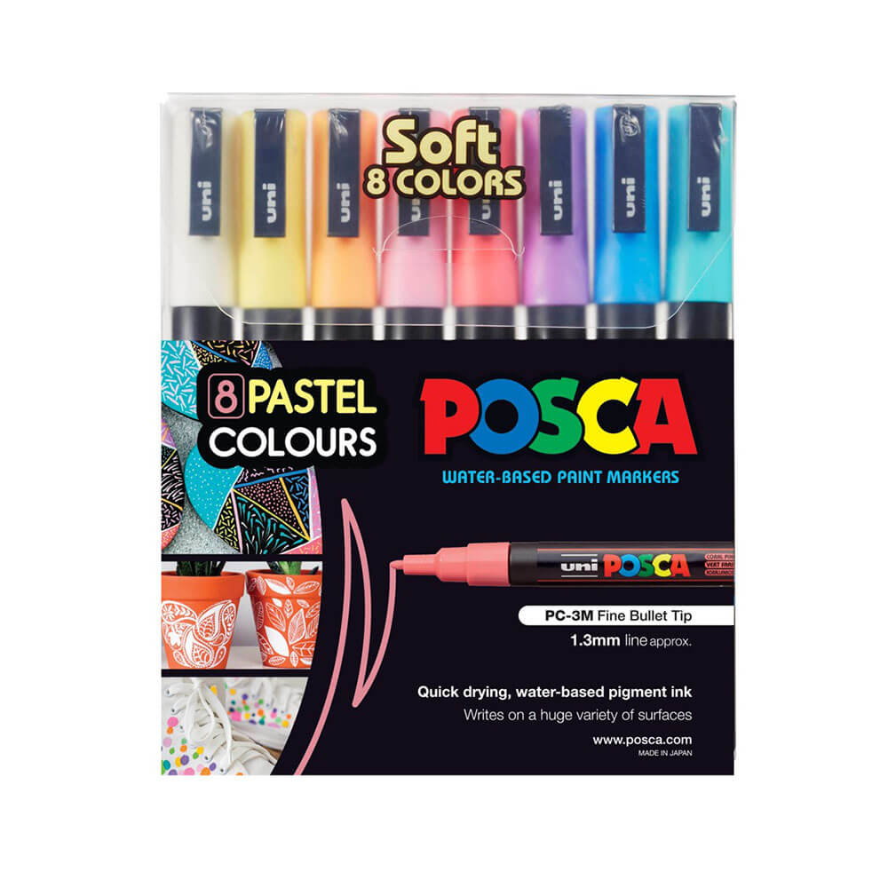 Uni Posca PC-3M Bullet Tip Paint Marker 8pk (Pastel Colours)