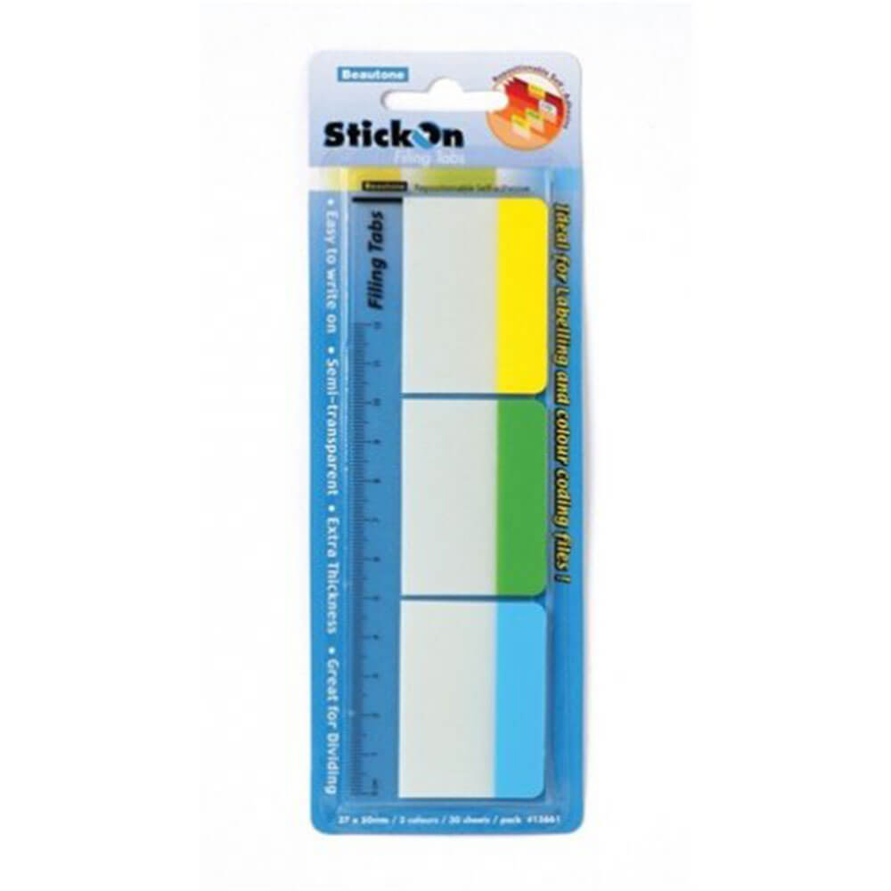 Beautone Stick On Filing Tabs 30 Sheets 37x50mm (3 Colours)