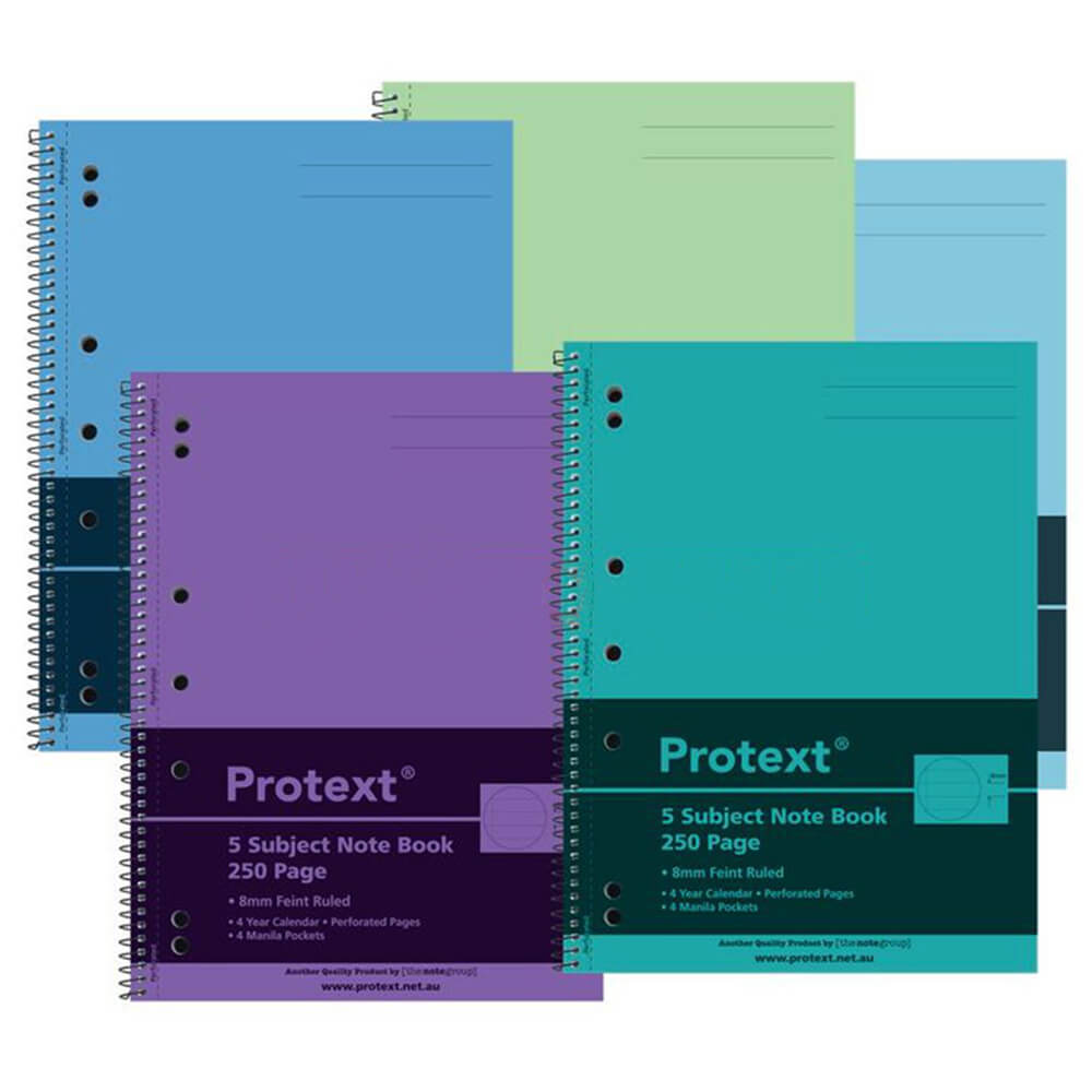 Protext 5 Subject Spiral Notebook 250 Pages A4 (Assorted)