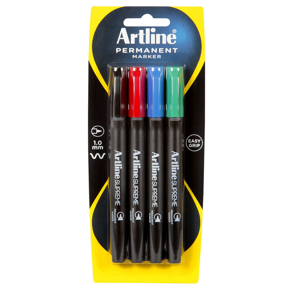 Artline Supreme Permanent Markers 1.0mm 4pk (Assorted)
