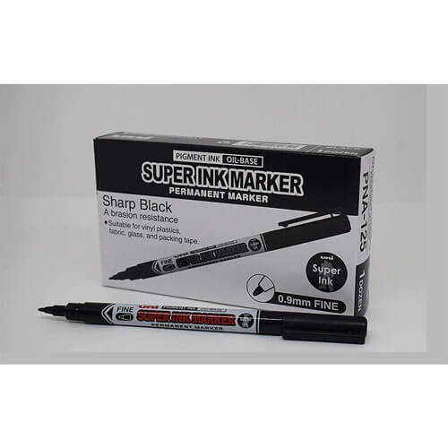 Uni Super Ink Oil Base Marker w/ 0.9mm Tip Black (Box of 12)