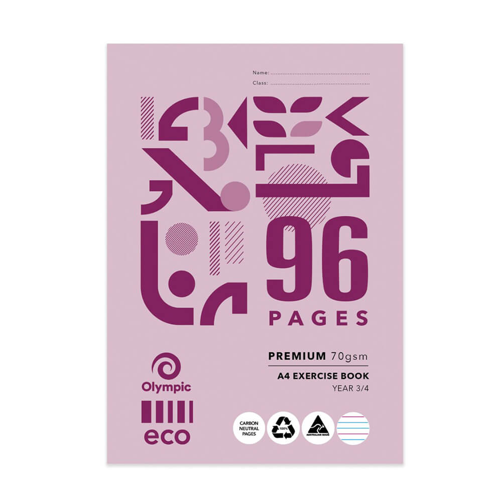 Olympic A4 Eco-Recycled 96-Page Year 3/4 Exercise Book 10pk