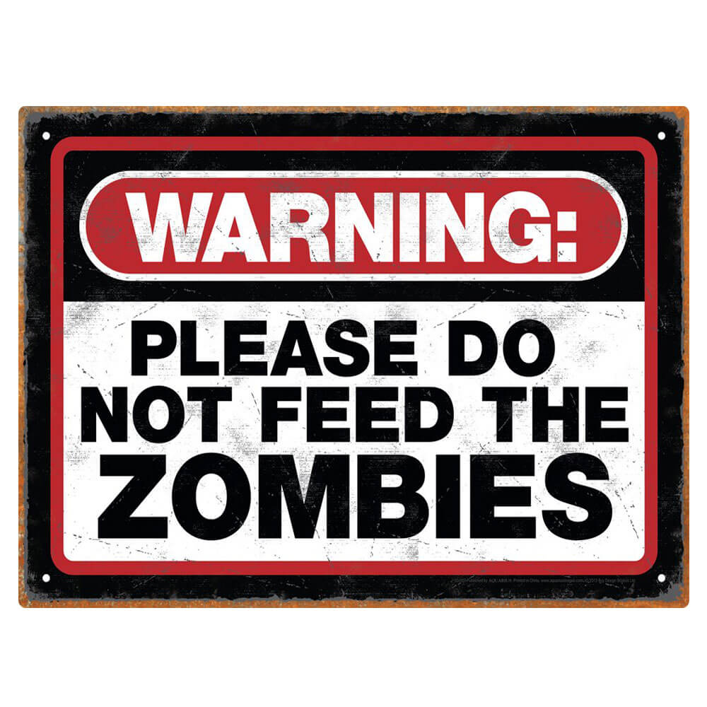 Tinnen waarschuwingsbord voor zombies