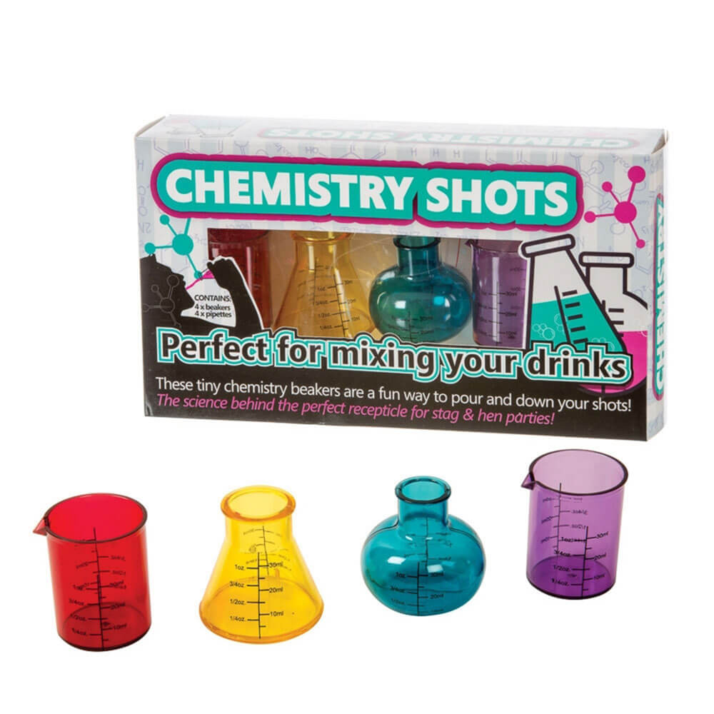 Lustige Chemie-Shots aus Glas